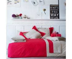 Essix - Taie de traversin Toi & Moi Laurette Percale de Coton Azalée/Lin 43 x 190 cm