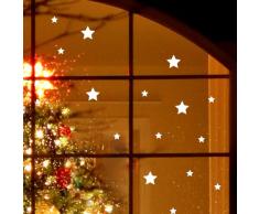 Stickers adhésifs Noël | 15 Sticker Autocollant électrostatiques étoiles Blanches - Stickers pour fenêtres fêtes de Noël | 20 x 55 cm