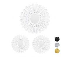 Relaxdays 10025715_49 Miroir soleil, Lot de 3, dÃ©coration murale, Avec suspension, Cadre plastique, Ã, 25 cm, blanc, PP, verre, 25 x 25 x 2 cm