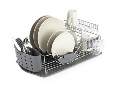 TOWER Tour Compact Ãgouttoir à Vaisselle à 2 étages avec Couverts Support, Acier, Gris, 33 x 61 x 24 cm