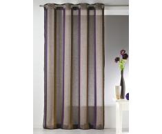 Home Maison 09382-8-AL Voilage Etamine Fantaisie Rayures Verticales avec Oeillets Ronds Aluminium Figue 150 x 260 cm