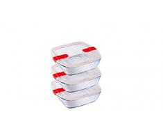 Pyrex - Cook and Heat Cook & Heat - Lot de Trois Boîtes Alimentaires Carrées en Verre 1L avec Couvercle hermétique spécial Micro-Ondes - Boîtes de Conservation