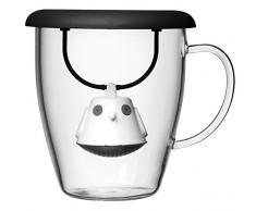 QDO 567501 Birdie Tasse en Verre et Couvercle-Infuseur à Thé Plastique/Acier Inox Noir