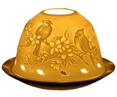 Him DL0001 Oiseaux (Birds) -photophore en Porcelaine, Blanc CassÃ©, 12x12x8 cm