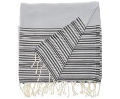1001 Foutas Serviette de Bain Nid dabeille Clair Rayures Gris foncé, 100% Coton