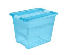 keeeper Boîte de Rangement avec Couvercle et Système de Fermeture Coulissante, 39,5 x 29,5 x 30 cm, 24 l, Cornelia, Bleu Transparent