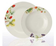 Tognana Olimpia Fragole Service de 6 Assiettes Plates et 6 Assiettes Creuses, Porcelaine, Blanc