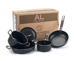 Pentole Agnelli ALSASETALBLACK2 Batterie de Cuisine All Black pour 2 Personnes, 3 mm, 5 Pièces