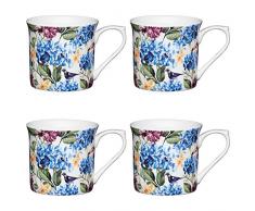 Kitchencraft Fine Country Floral cannelÃ©e ImprimÃ© Fleur Tasses, 300Â ML (Lot de 4), Porcelaine Anglaise, Multi/Couleur, 11.5Â x 8.5Â x 8Â cm