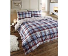 Luxury Home Linens Angus Flanelle Double lit Housse de Couette et 2Â taie doreiller Parure de lit, BleuÂ âÂ Motif Tartan Ã Carreaux Rouge/Blanc/Bleu Marine