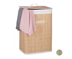 Relaxdays Panier Pliable Couvercle Corbeille Bambou Coffre 60 litres Sac à Linge 60x40x30cm, Vert, Nature, 60 x 40 x 30 cm