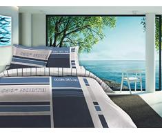 CALITEX Parure 3 pièces 260x240 cm Ocean Sailing, 100Pourcent_Coton, Bleu, 260_x_240_cm