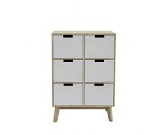 Rebecca Mobili Caisson de Rangement 6 Tiroirs, Chiffonnier Moderne, Bois Clair Blanc, pour Salon Chambre dEnfant - Dimensions: 82 x 57 x 30 cm (HxLxL) - Art. RE6191