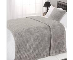 Dreamscene Couverture/Plaid pour lit ou canapÃ© en nid dâAbeilles gaufrÃ©, faÃ§on Vison Doux, Polyester, Gris argentÃ©, Single - 125 x 150cm