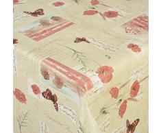 Venilia Coquelicot, Sable Linge de Table Nappe Anti Tache Pavot, Imperméable, Coton, Polyester, PVC, Rondes, x 155 cm, 55089, 155 x 155 cm