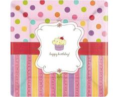 amscan International Lot de 8 Assiettes danniversaire en Carton Motif gÃ¢teau 25,4 cm