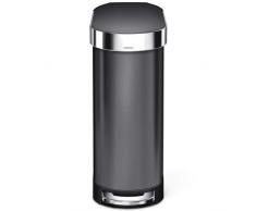 simplehuman, poubelle étroite à pédale, acier inoxydable noir, 45 litres