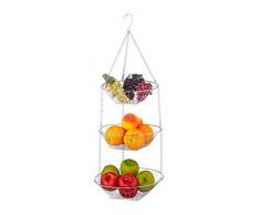 Relaxdays 10025075 Panier Suspendu 3 Ã©tages,corbeilles accrochÃ©es Fruits, au Plafond, Peu de Place dans la Cuisine, Acier,Argent, 1