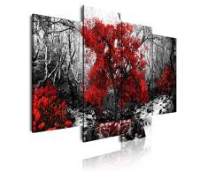 Dekoarte 273 - Tableau moderne sur toile monté sur cadre en bois 4 pièces, arbre rouge, 120x90cm