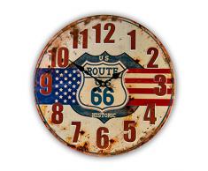 Zep LL424 Horloge métal décor, Beige, Rouge, Bleu, 40 x 40 x 3 cm