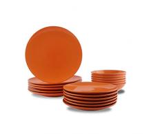 AmazonBasics Service de table 18 piÃ¨ces en grÃ¨s, pour 6 personnes, Orange mandarine