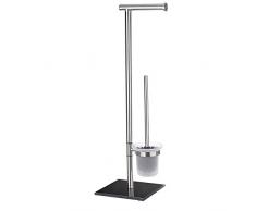 WENKO Combiné WC Lima - porte-balai de toilette, Acier inoxydable, 23.5 x 69 x 20 cm, Satiné