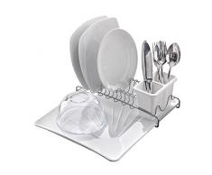 Metaltex 325702322 Ãgouttoir à Vaisselle SpaceTex avec Couverts et bac à égouttage, Métal, Blanc/Argent, 35 x 31 x 12 cm