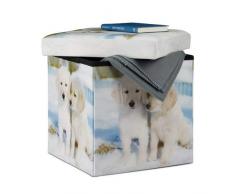 Relaxdays 10022871_491 Tabouret avec rangement motifs pouf cube pliant pliable rembourré similicuir HxlxP: 38 x 38 x 38 cm, chiots, Imitation cuir, Taille M