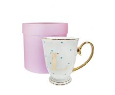 Bombay Duck â Tasse 13Â x 13Â x 12Â cm avec Lettre de lâAlphabetÂ Effet mÃ©tallisÃ© et Pois Lilas, Porcelaine, Blanc, 13x13x12 cm