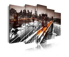 Dekoarte 247 - Tableau moderne sur toile monté sur cadre en bois 5 pièces, New York pont de Brooklyn, 150x80cm