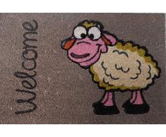 F & S Paillasson dentrée Robuste 100% Fibres de Coco Naturel Welcome Sheep (Bienvenu Mouton) 40 x 60 cm