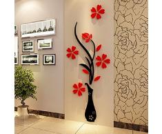 Mondial-Fete - Vase et Fleurs Rouges 3D Miroir Acrylique adhÃ©sif (100 x 39 cm)