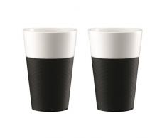 Bodum - 11583-01 - Bistro - Set de 2 Mugs en Porcelaine - 0.60 L - Bande Silicone Noire
