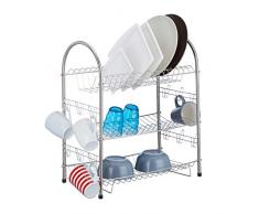 Relaxdays 10020392 Egouttoir à vaisselle 3 étages inox grille métal support tasses assiettes HxlxP: 55,5 x 49,5 x 24,5 cm- argenté