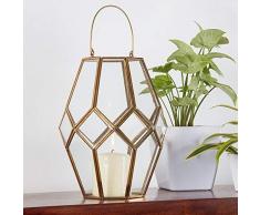 Madeleine Home La Rochelle Lanterne Hurricane en Laiton et Verre 20 x 20 x 25 cm