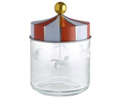 Alessi Mw30/75 Circus Pot Hermétique en Verre Sérigraphié avec Couvercle en Fer Blanc, 75 Cl