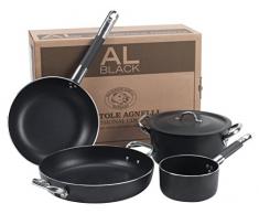 Pentole Agnelli ALSASETALBLACK4 Batterie de Cuisine All Black pour 4 Personnes, 3 mm, 5 Pièces