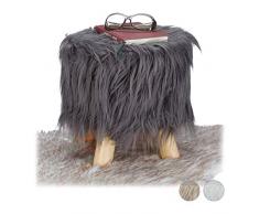 Relaxdays 10025735_111 Tabouret fausse fourrure poils pouf 4 pieds, synthÃ©tique, Gris, 31 x 31 cm
