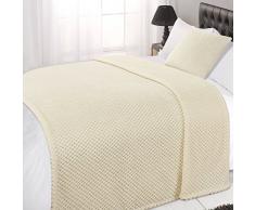 Dreamscene Couverture/Plaid pour lit ou canapé en nid dâAbeilles gaufré, façon Vison Doux, Polyester, Crème/Ivoire, Double - 150 x 200cm
