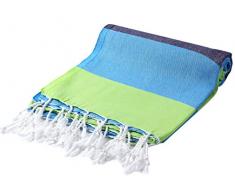 Cacala - Paradise SÃ©rie - Serviettes de Bain Turque, Coton, Bleu-Vert Citron, 95 x 175 x 0.5 cm