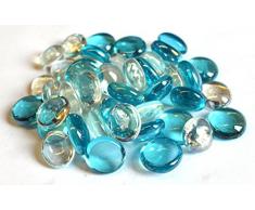 The Glass Pebble Shop IQ-PKC5-VI5X, Bleu et Cristal, Billes Plates en Verre