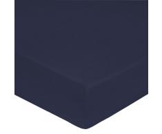 Blanc des Vosges Uni Percale Drap housse 4 TÃªtes Coton Navy 140 x 190 cm bonnet de 30cm