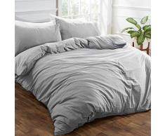 Brentfords Parure de lit en Lin lavé avec taie doreiller en Microfibre brossée Douce, Gris argenté, Simple