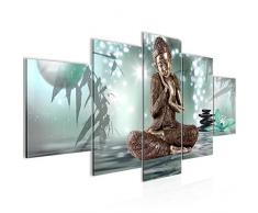 Tableau decoration murale Bouddha Feng Shui 150 x 75 cm XXL Impression sur Toile Salon Appartment Blanc 5 Parties prêt à accrocher 503453c