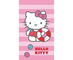 CTI Drap DE Plage 70X120 Hello Kitty Deauville, 100% Coton, Rose Gris Bleu/Rouge