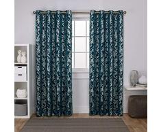Home Exclusive Exclusif Maison Rideaux Watford Vieilli mÃ©tallique dimpression Thermique Grommet Top fenÃªtre Panneau de Rideau Paire, Bleu Canard, Impression Argent, 52Â x 84