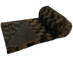 Plaid FAUSSE FOURRURE - épais et moelleux - motif damier - 100% POLYESTER - OURSON - Chocolat R4 - 130 x 150
