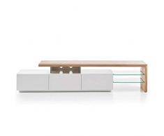 INSIDE Meuble TV Design ALRIK 3 tiroirs laqué Blanc Mat et chêne