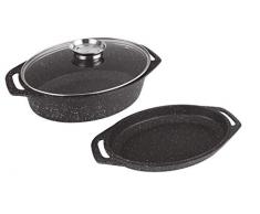 Kamberg - 0008049 - Cocotte Plat Ã Four 3 piÃ¨ces 38 x 26 x 12,8 cm -Fonte dAluminium - RevÃªtement type pierre - Couvercle en verre - Tous feux dont induction - Sans PFOA