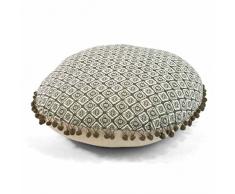 HomeMaison Coussin Rond avec Guirlande de Pompons, Coton, Kaki, 45x45 cm